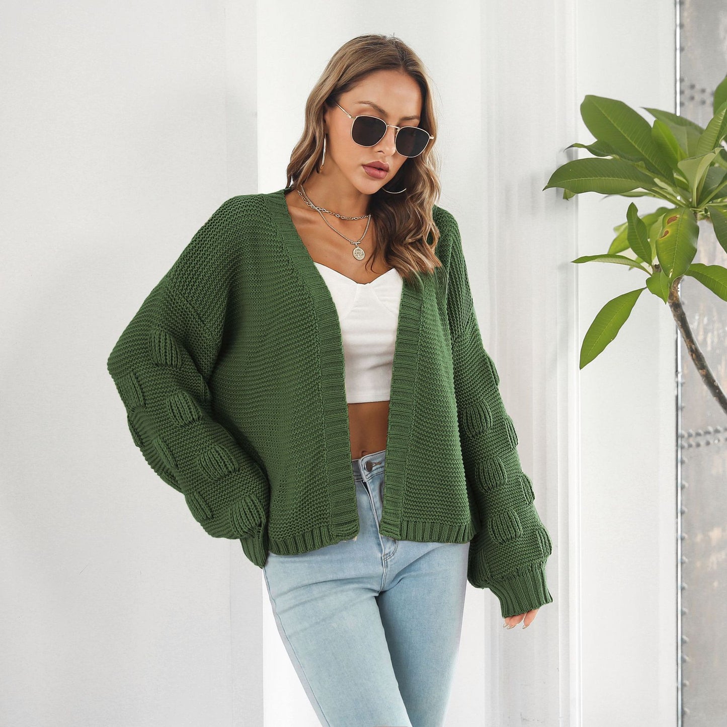 Chunky Knit Puff Sleeve Cardigan