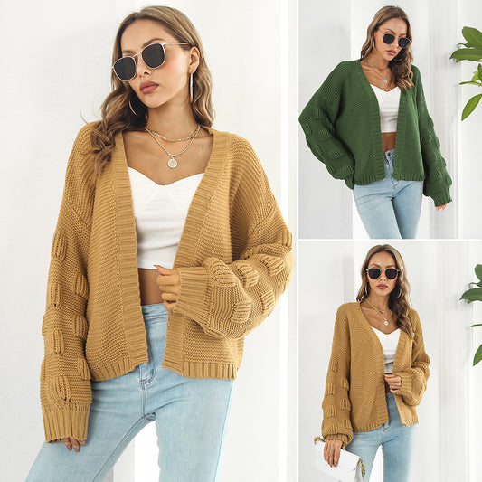 Chunky Knit Puff Sleeve Cardigan