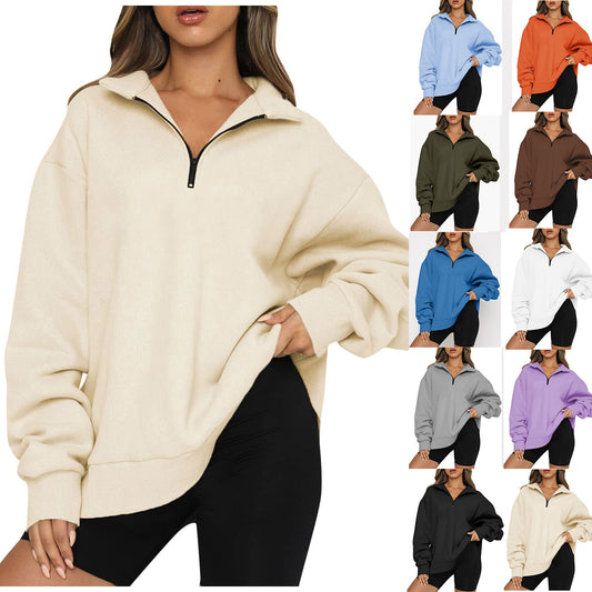 Casual Zip-Up Turndown Collar Sweatshirt